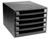 Irattartó box műanyag Exacompta Eco Black 38.7x28.4x21.8 cm 5 fiókos nyitott fekete