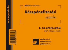 Készpénzfizetési számla 50x3 lapos tömb A/6 fekvő 2 Áfás