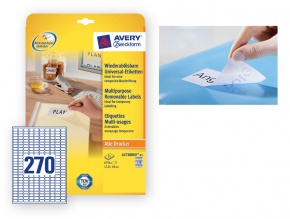 Etikett címke Avery Zweckform 17.8x10 mm univerzális címke visszaszedhető 25 ív 6750 db/csomag L4730