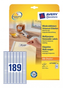 Etikett címke Avery Zweckform 25.4x10 mm univerzális címke visszaszedhető 25 ív 4725 db/csomag L4731