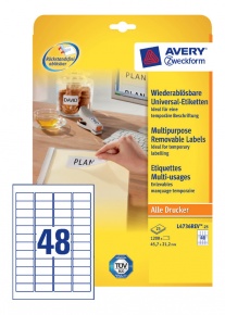 Etikett címke Avery Zweckform 45.7x21.2 mm univerzális címke visszaszedhető 5 ív 1200 db/csomag L4736