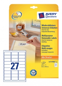 Etikett címke Avery Zweckform 63.5x29.6 mm univerzális címke visszaszedhető 25 ív 675 db/csomag L4737