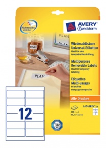 Etikett címke Avery Zweckform 99.1x42.3 mm univerzális címke visszaszedhető 25 ív 300 db/csomag L4743