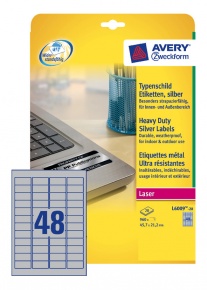 Etikett címke Avery Zweckform 47.5x21.2 mm lézer címke poliészter ezüst 20 ív 960 db/csomag L6009