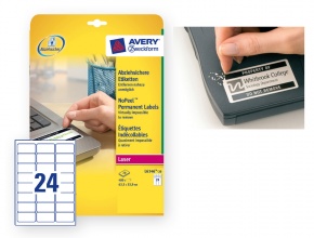 Etikett címke Avery Zweckform 63.5x33.9 mm lézer címke eltávolíthatatlan 20 ív 480 db/csomag L6146