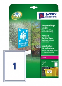 Etikett címke Avery Zweckform 190x275 mm lézer címke időjárásálló poliészter 10 ív 10 db/csomag L7091