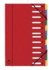 Előrendező Exacompta 245x320 mm 12 részes gumis ablakos karton piros