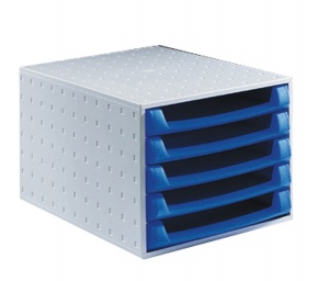 Irattartó box műanyag Exacompta/Multiform A/4+ 5 fiókos nyitott világosszürke/kék