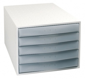 Irattartó box műanyag Exacompta/Multiform A/4+ 5 fiókos zárt világosszürke/silk