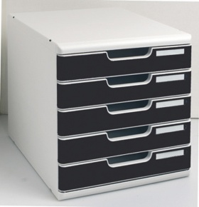 Irattartó box műanyag Exacompta/Multiform Modulo A/4+ 5 fiókos zárt összeépíthető szürke/fekete