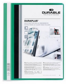 Gyorsfüző PVC Durable Duraplus A/4 áttetsző zsebes előlap zöld