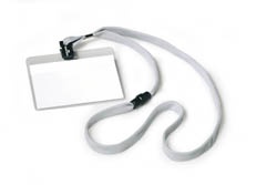 Névkitűző Durable 90x60 mm szürke szalaggal