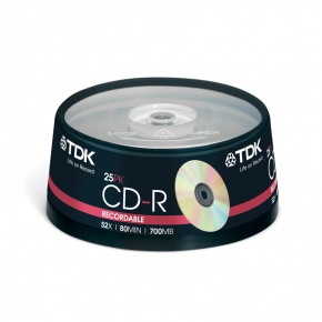 CD-R TDK 700 MB írharó 52x 80 min hengeres tok 25 db/csomag
