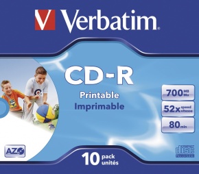 CD-R Verbatim 700 MB írható 52x DataLifePlus nyomtatható normál tok