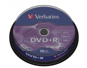 DVD+R Verbatim 4.7 GB írható 16x hengeres tok 10 db/csomag