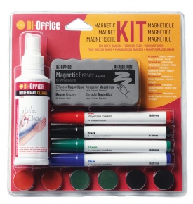 Mágnestábla kezdőkészlet Bi-Office (táblatörlő, tisztító spray, 4 db marker, 6 db mágnes)