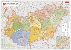 Térkép Stiefel fali 100x70 cm fakeretes Magyarország közigazgatása és közlekedése